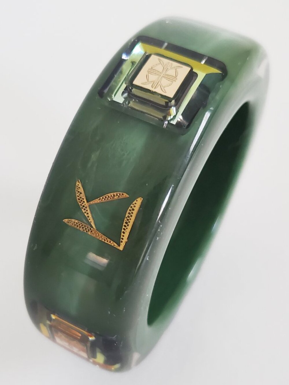 Luc Kieffer Resin Logo Irridescent Green Bracelet NWOT